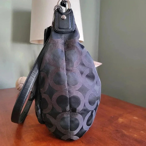 Coach Black Kristen Op Art Hobo Black Signature Jacquard and Leather #16811 - Picture 9 of 16